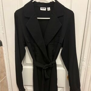ASOS black collared dress w waist belt, black, large